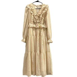 Anthropologie Moon River Ruffled V-Neck Dress Beige M